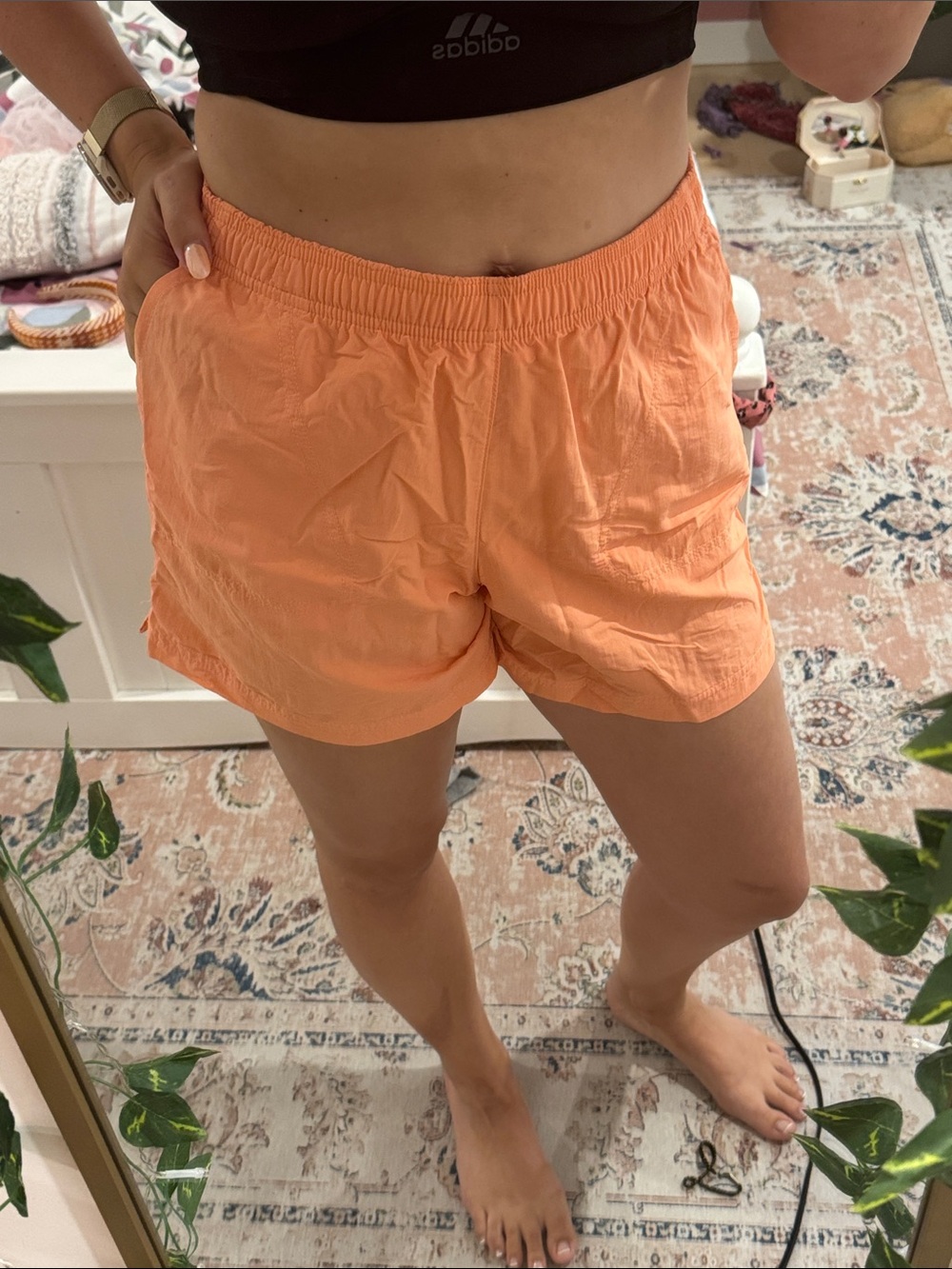 Women's Lightweight Peach-Orange Athletic Shorts with Elastic Waist
